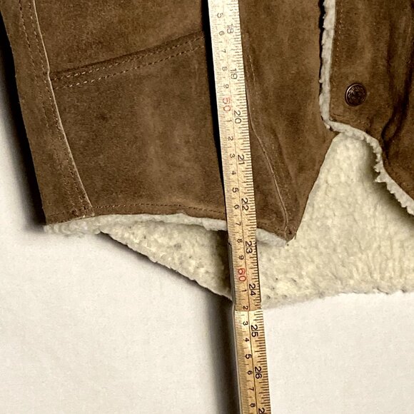 Mens Vintage STEER BRAND Suede Leather Sherpa Vest - Brown Size L Made in USA - Picture 6 of 16